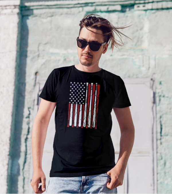Baseball USA Flag Patriotic Dad 4th July T-Shirt