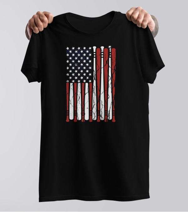 Baseball USA Flag Patriotic Dad 4th July T-Shirt