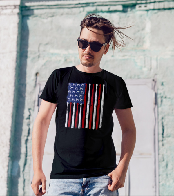 Vintage Drumsticks With USA Flag For Drummers T-Shirt