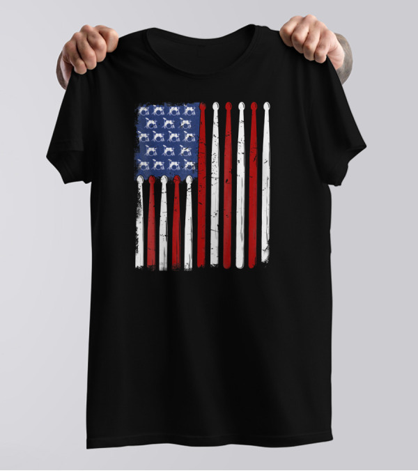 Vintage Drumsticks With USA Flag For Drummers T-Shirt