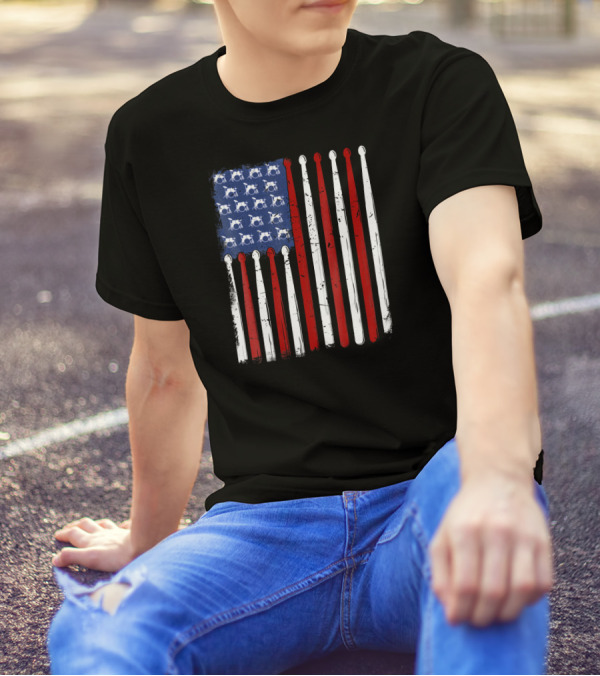 Vintage Drumsticks With USA Flag For Drummers T-Shirt