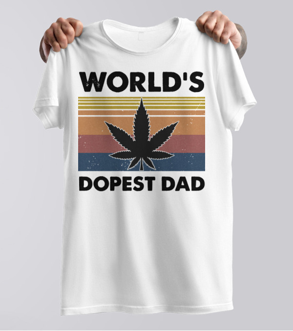 World's Dopest Dad Weed Father Retro Cannabis Leaf T-Shirt