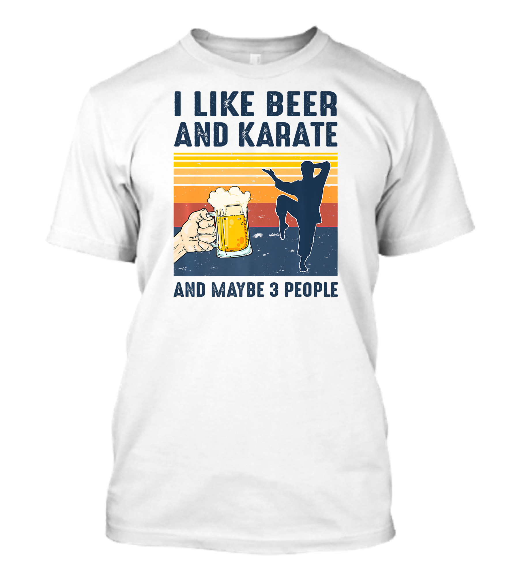 I Like Beer And Karate And Maybe 3 People Vintage Sunset T-Shirt