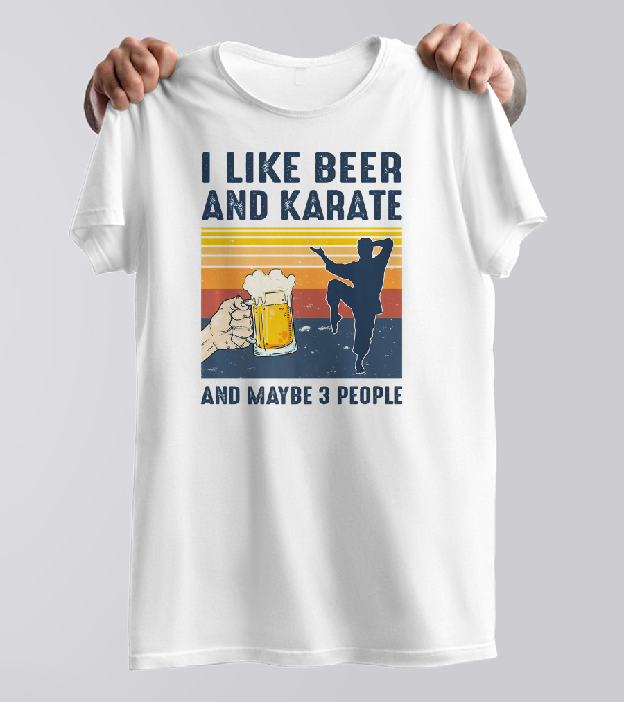 I Like Beer And Karate And Maybe 3 People Vintage Sunset T-Shirt
