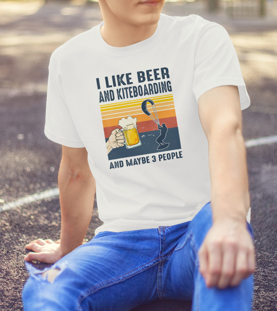 I Like Beer And Kiteboarding And Maybe 3 People Vintage Sunset T-Shirt