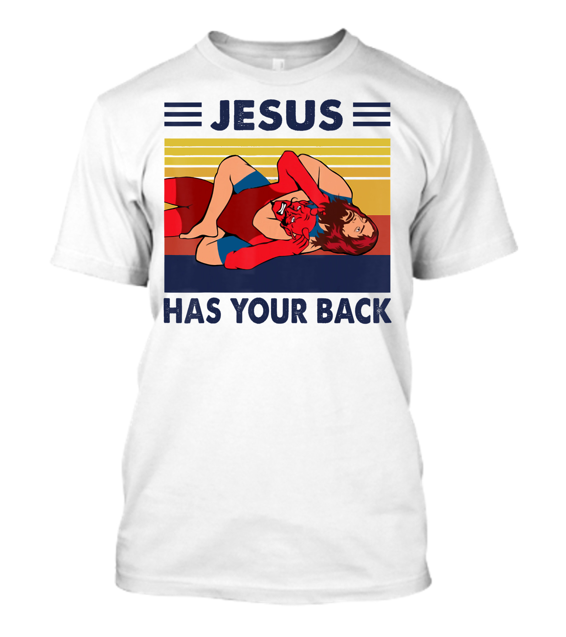 Jesus Wrestling JSatan Retro Style Has Your Back T-Shirt