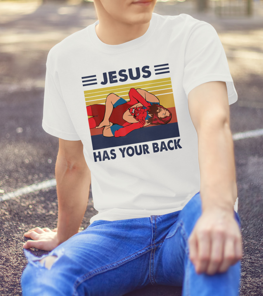 Jesus Wrestling JSatan Retro Style Has Your Back T-Shirt