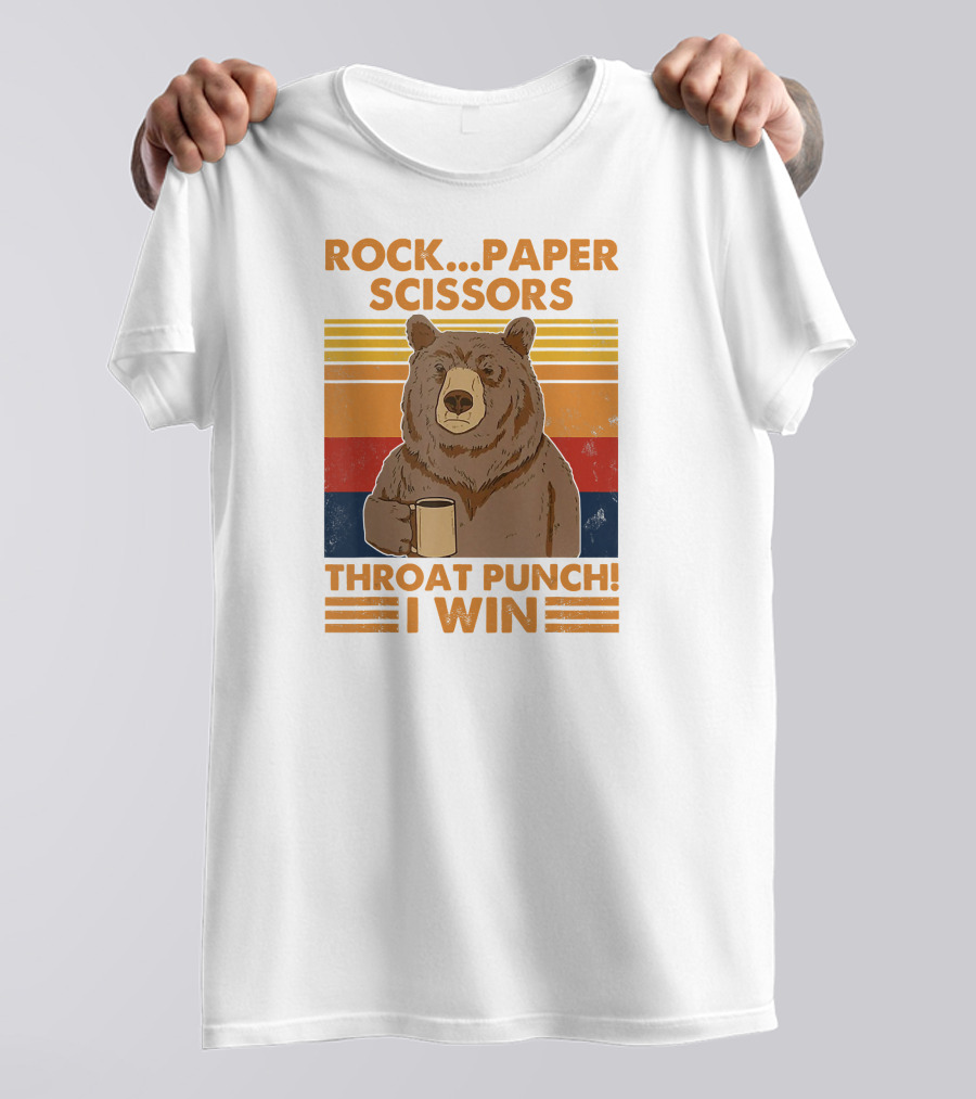 Rock Paper Scissors Throat Punch I Win Funny Bear Retro Style With Coffee Mug T-Shirt