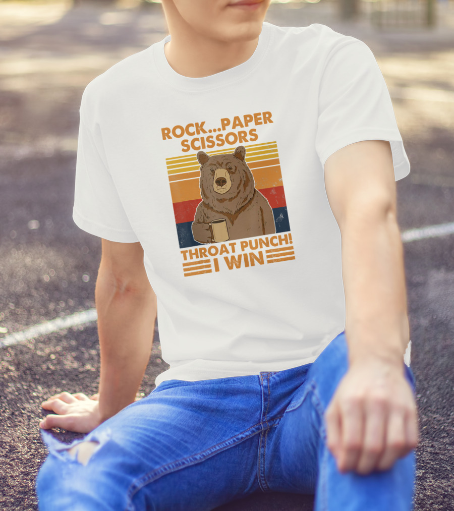 Rock Paper Scissors Throat Punch I Win Funny Bear Retro Style With Coffee Mug T-Shirt