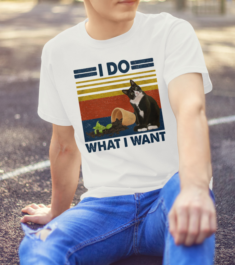 Tuxedo Kitty I Do What I Want Retro Stripes Plant Cup Soil T-Shirt
