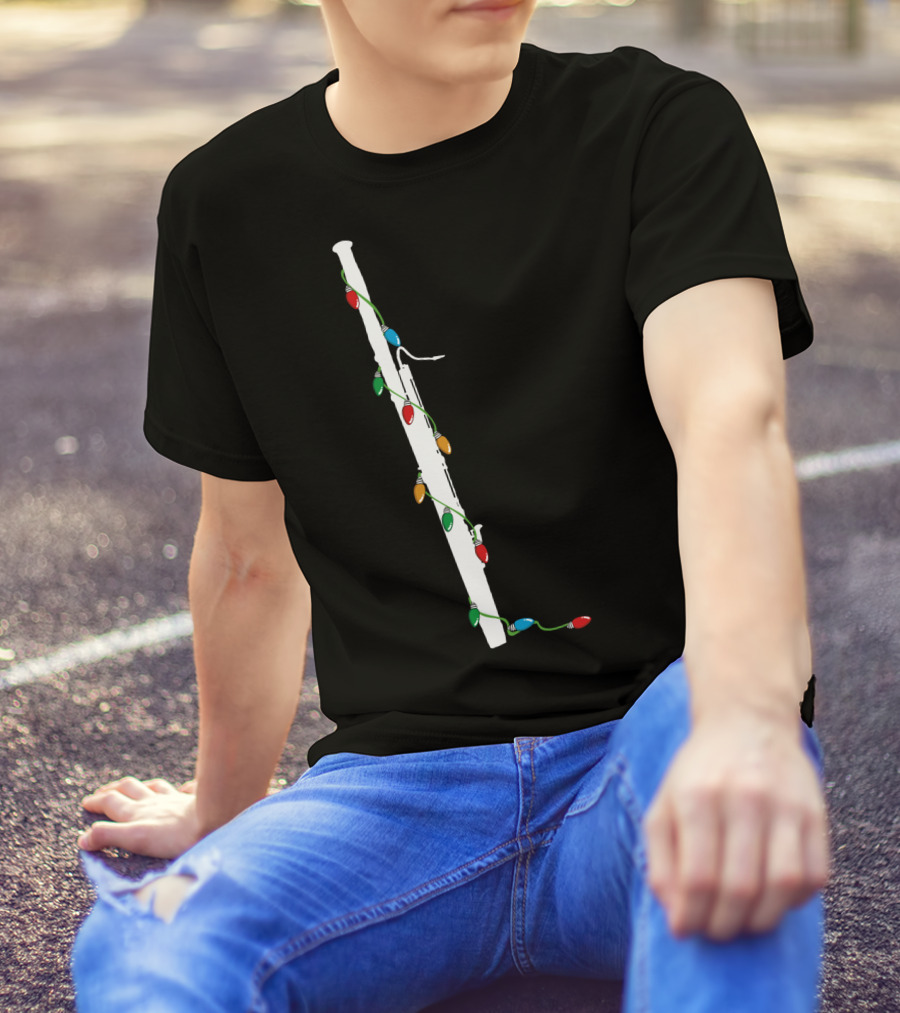 Bassoon Wrapped With Colorful Christmas Lights In Santa Hat T-Shirt