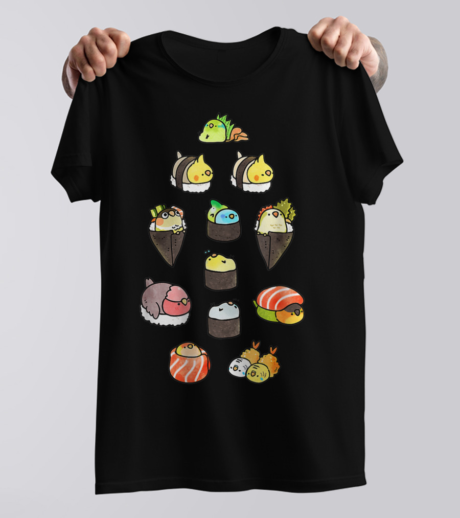 Bird Sushi Roll Parody Cute Cartoon Birds Nigiri Maki Temaki T-Shirt
