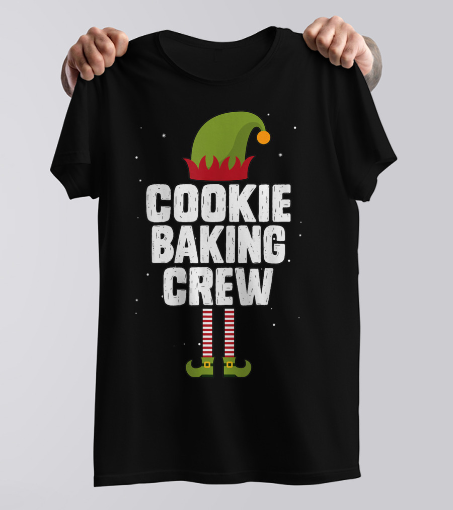 Cookie Baking Crew Christmas Elf Hat And Striped Stockings T-Shirt
