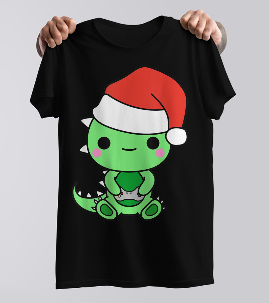 Christmas Gaming Dinosaur Santa Gamer Nerd T-Shirt