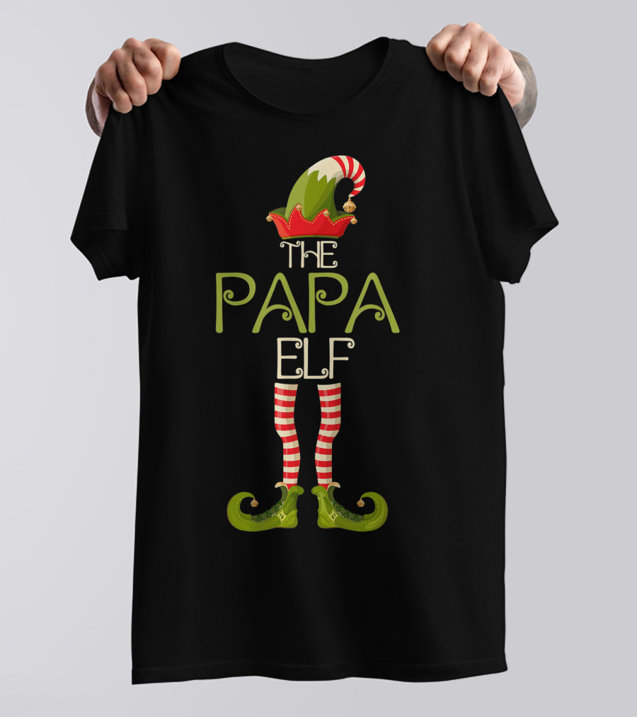 The Papa Elf Christmas Hat And Shoes With Red And White Striped Legs T-Shirt