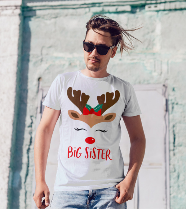 Big Sister Reindeer Christmas Matching Sibling Outfits T-Shirt
