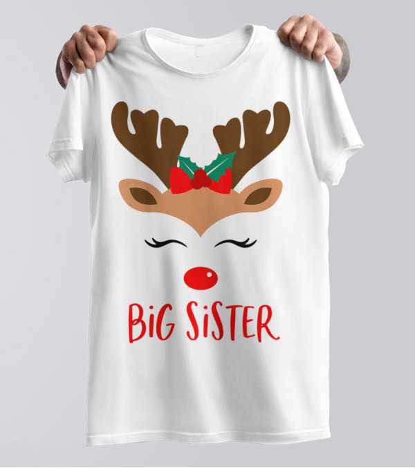 Big Sister Reindeer Christmas Matching Sibling Outfits T-Shirt