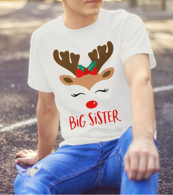 Big Sister Reindeer Christmas Matching Sibling Outfits T-Shirt