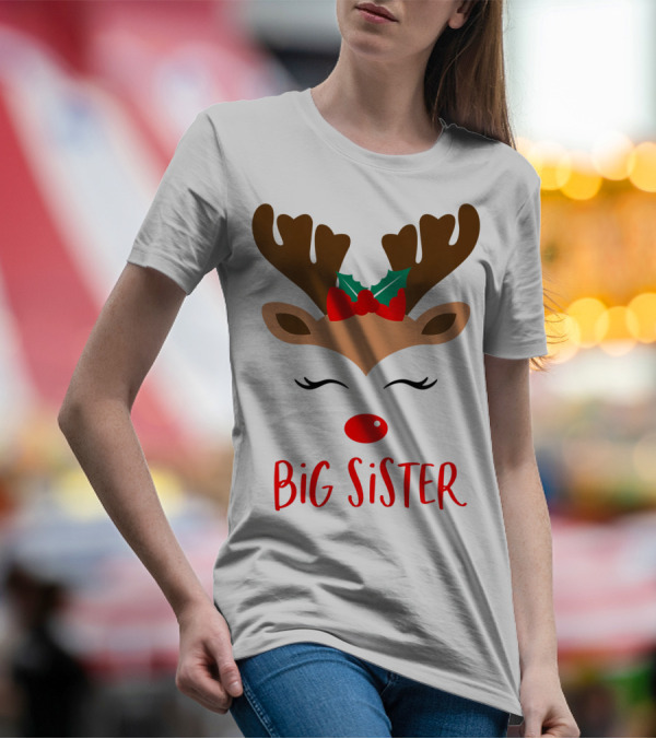 Big Sister Reindeer Christmas Matching Sibling Outfits T-Shirt