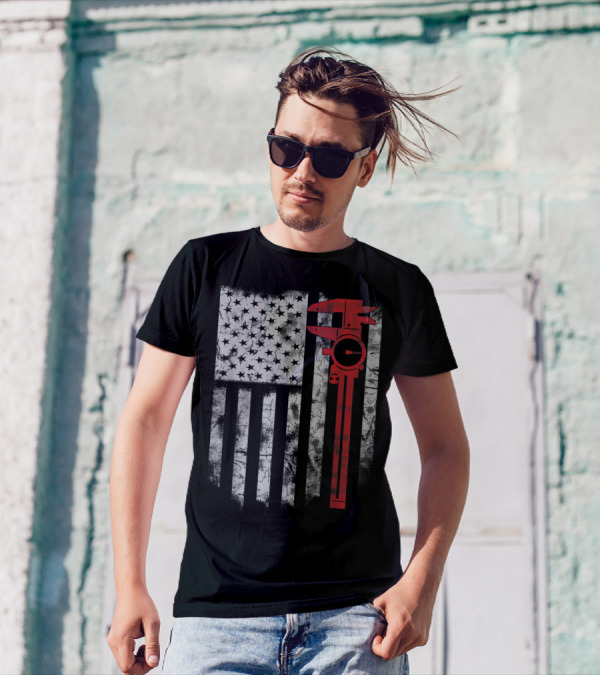 American Flag With Red Caliper For CNC Machinists T-Shirt