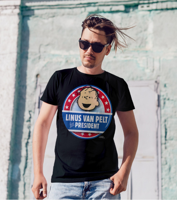 Peanuts Linus Van Pelt For President Election Button T-Shirt