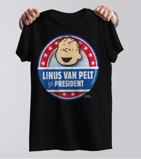 Peanuts Linus Van Pelt For President Election Button T-Shirt