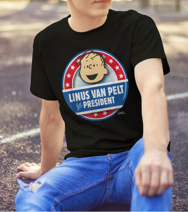 Peanuts Linus Van Pelt For President Election Button T-Shirt