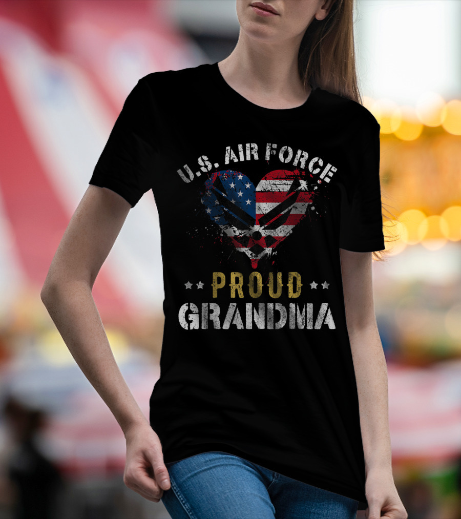 U.S. Air Force Proud Grandma American Flag Heart T-Shirt