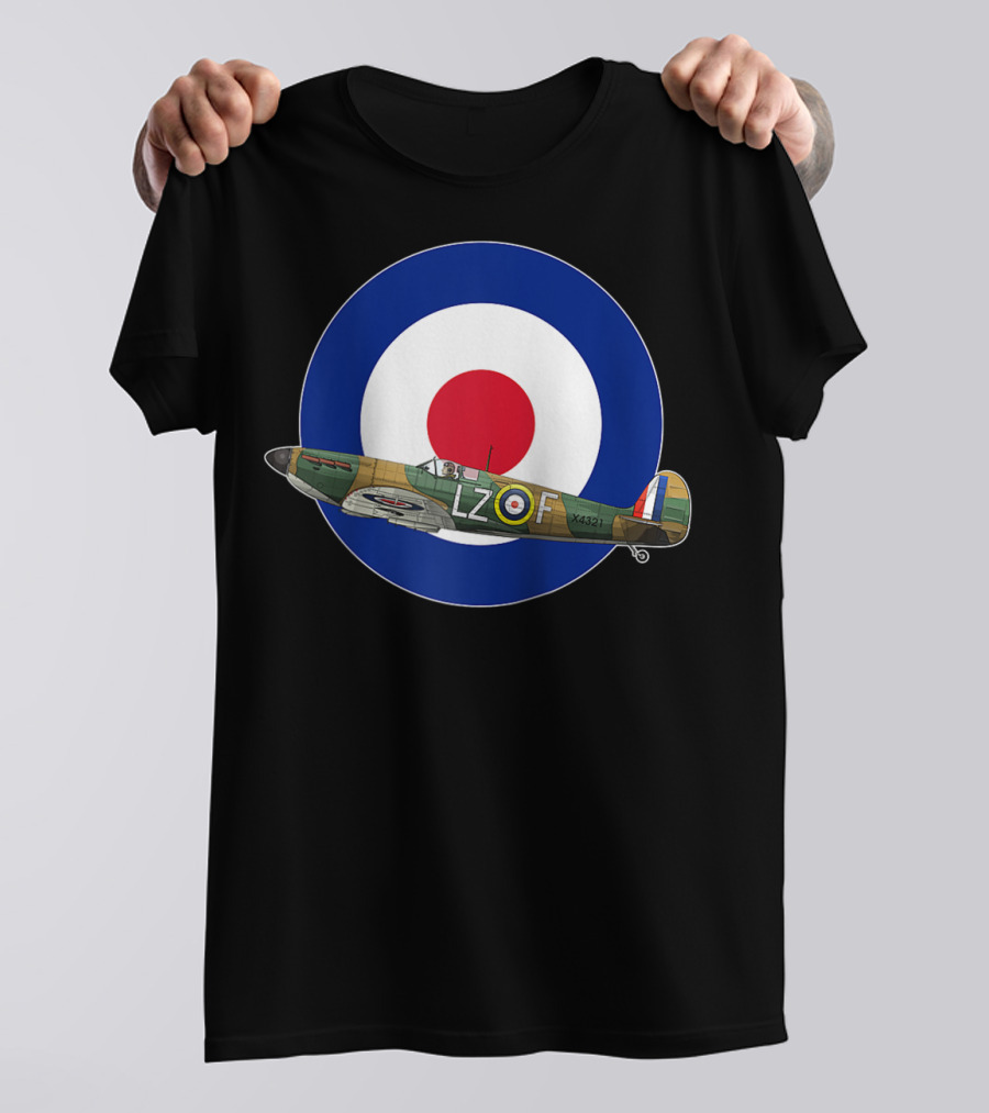 RAF Spitfire LZ-F Battle Of Britain Military WW2 Roundel T-Shirt