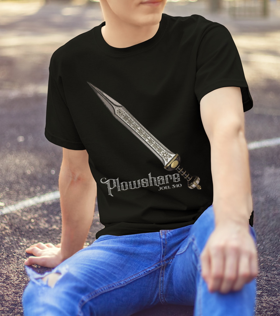 Plowshare Joel 3:10 Sword Design Red Chi Rho Brand T-Shirt