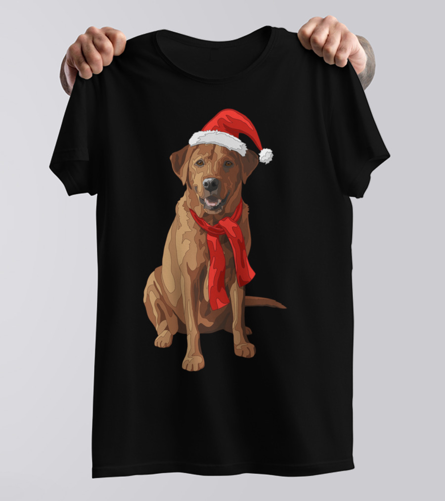 Red Labrador Retriever Dog With Christmas Santa Hat And Scarf T-Shirt