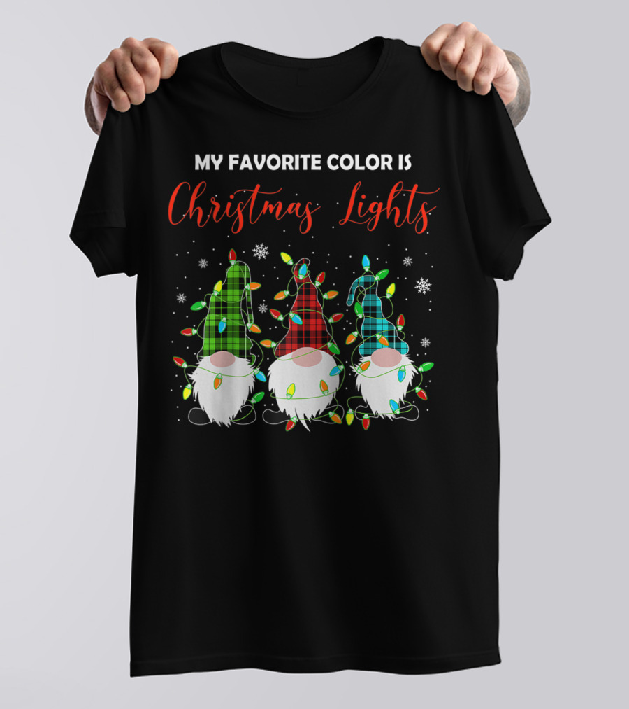 My Favorite Color Is Christmas Lights 3 Nordic Gnomes Swedish Xmas Nisse T-Shirt