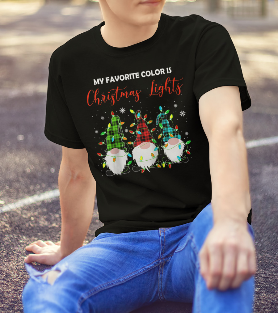 My Favorite Color Is Christmas Lights 3 Nordic Gnomes Swedish Xmas Nisse T-Shirt