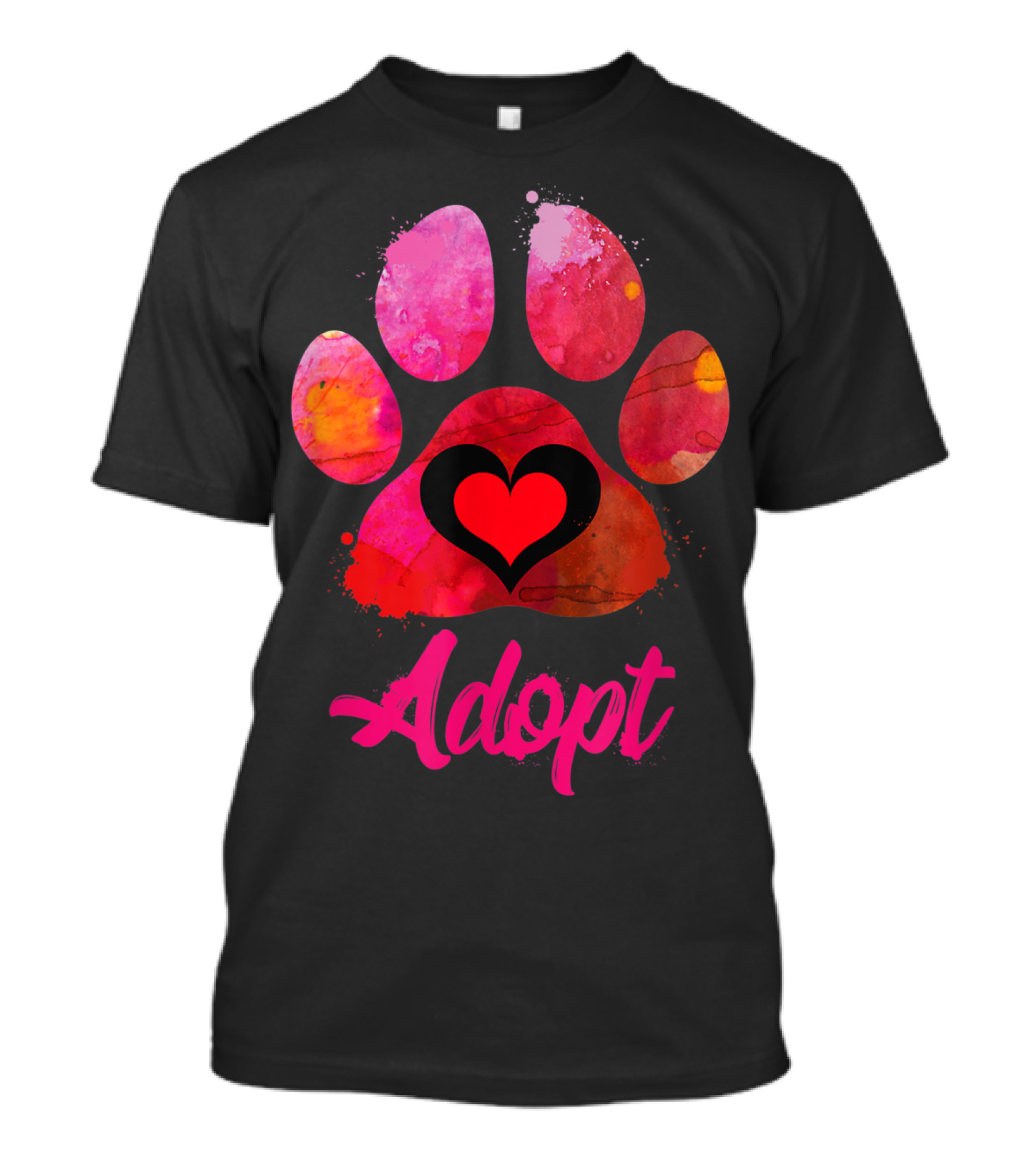 Adopt Love Heart Paw Print Watercolor Rescue Animal Lover T-Shirt