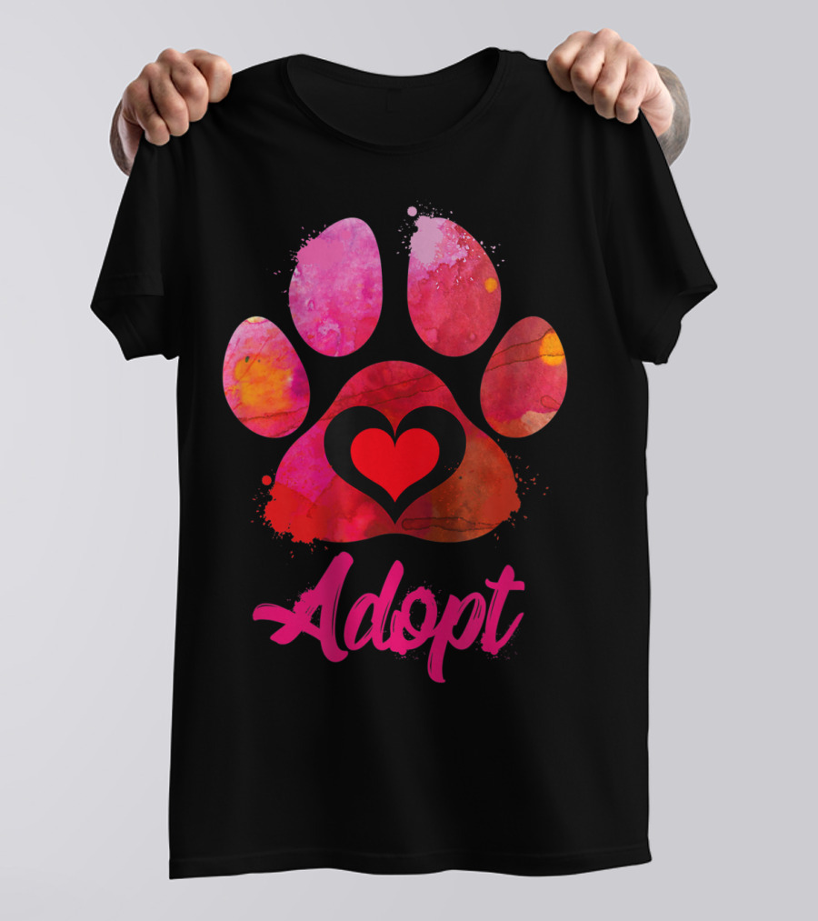 Adopt Love Heart Paw Print Watercolor Rescue Animal Lover T-Shirt