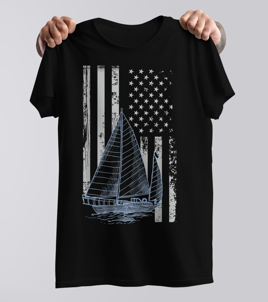 Fun Vintage Sailboat With American Flag Elements T-Shirt