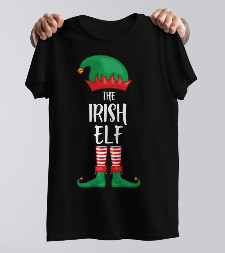 The Irish Elf Christmas Party Holiday Outfits With Green Hat And Striped Pants T-Shirt