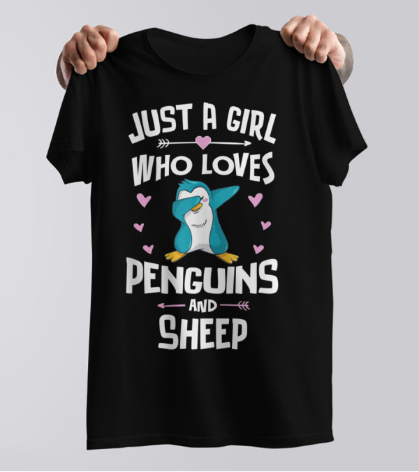 Just A Girl Who Loves Penguins And Sheep Dabbing Penguin Heart Arrows T-Shirt