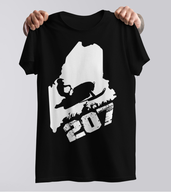 Maine 207 Snowmobile Silhouette In State Outline T-Shirt