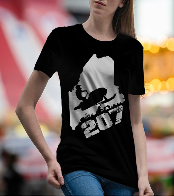 Maine 207 Snowmobile Silhouette In State Outline T-Shirt