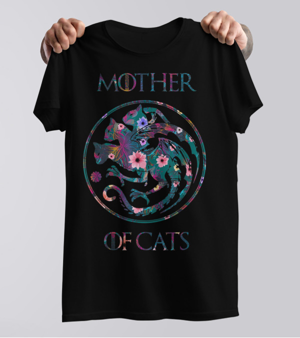 Mother Of Cats With Floral Pattern Cat Lovers T-Shirt