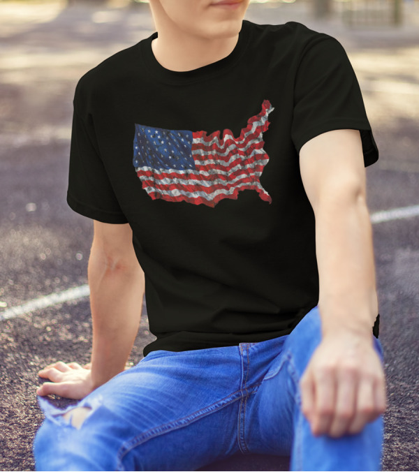 Old Glory USA Flag Map 4th Of July Patriotic T-Shirt