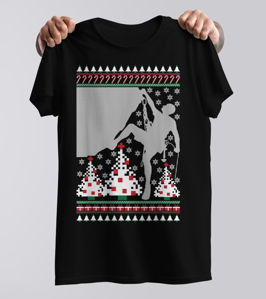 Rock Climbing Ugly Christmas Holiday Tree Pixel T-Shirt