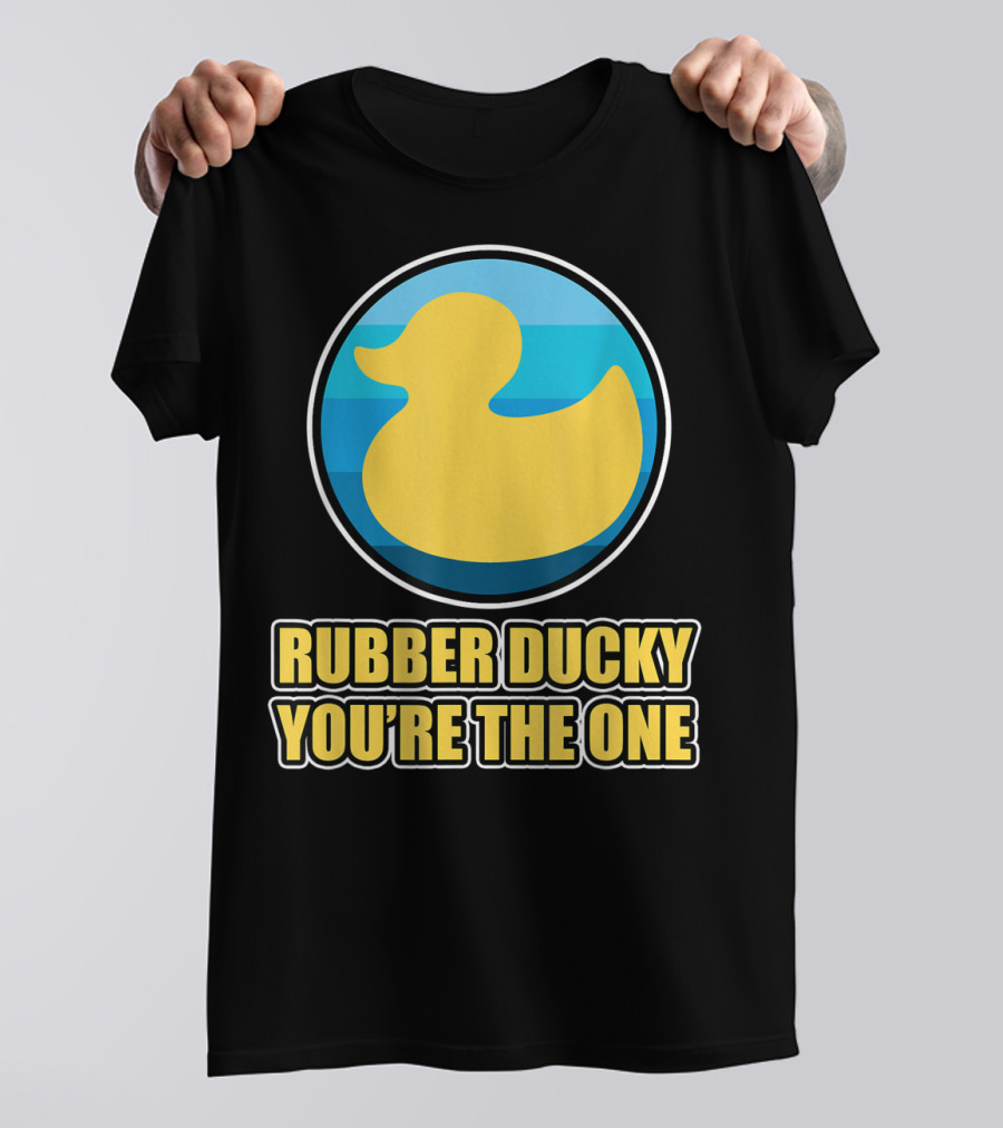 Rubber Ducky You're The One Iconic Yellow Toy Bath Duck Blue Circle Background T-Shirt