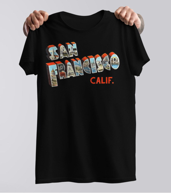 San Francisco California Calif. Iconic Landmarks 3D Typeface T-Shirt