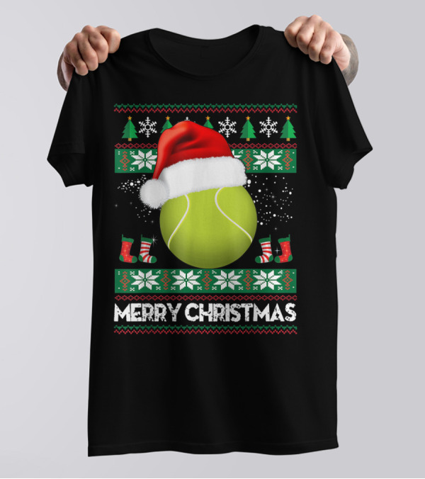 Merry Christmas Santa Hat Tennis Baum Pullover Snowflakes T-Shirt