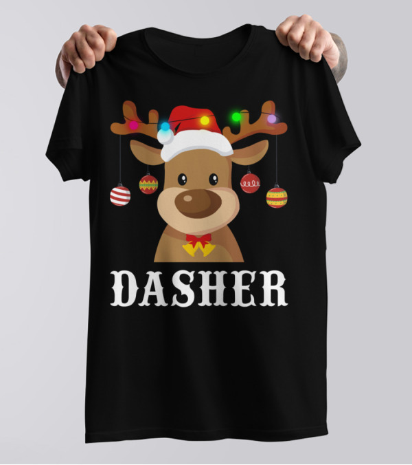 Dasher Reindeer Santa Xmas Group Holiday Lights T-Shirt