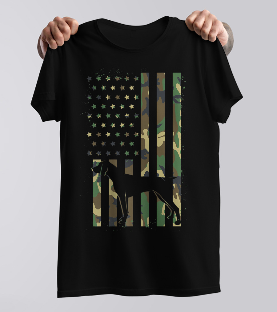 German Shorthair Pointer Mom Dog Camouflage American Flag T-Shirt