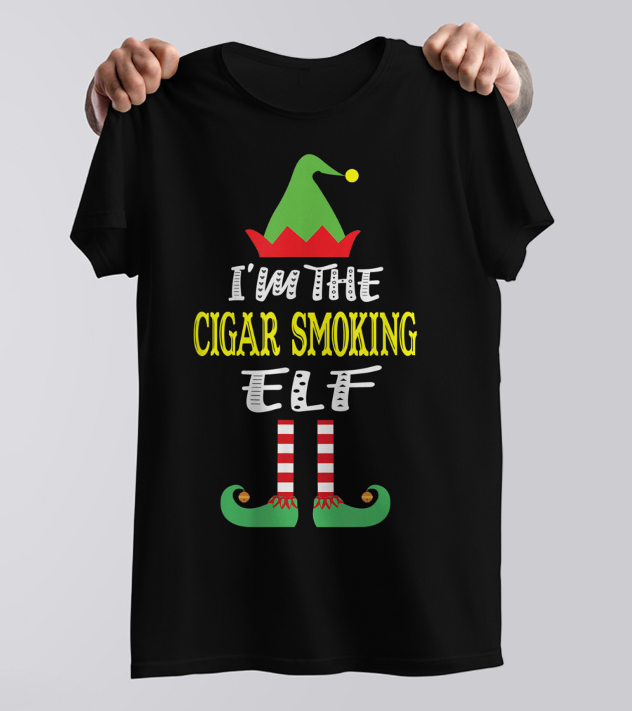 I'm The Cigar Smoking Elf With Green Hat And Striped Legs T-Shirt