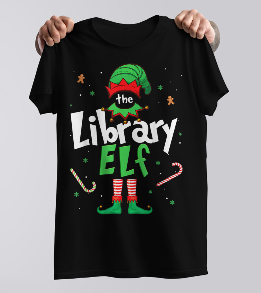 The Library Elf Christmas Xmas Family Outfit Candy Cane Gingerbread T-Shirt